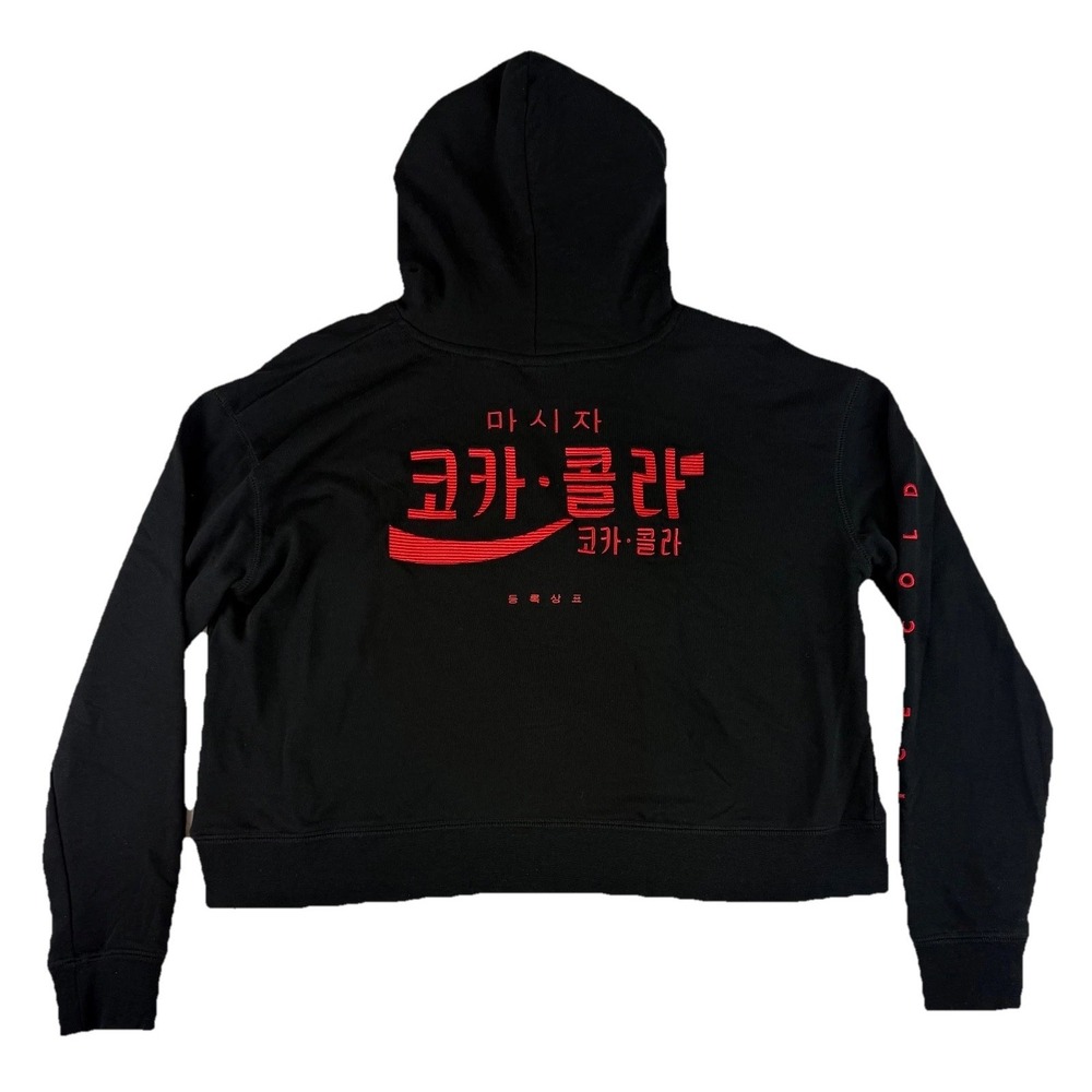 Coca Cola‎ Hoodie Women's Size Large Cropped South Korean Embroidery Black